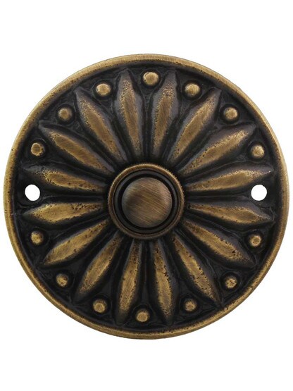 French Regency Solid-Brass Doorbell Button in Antique Brass.